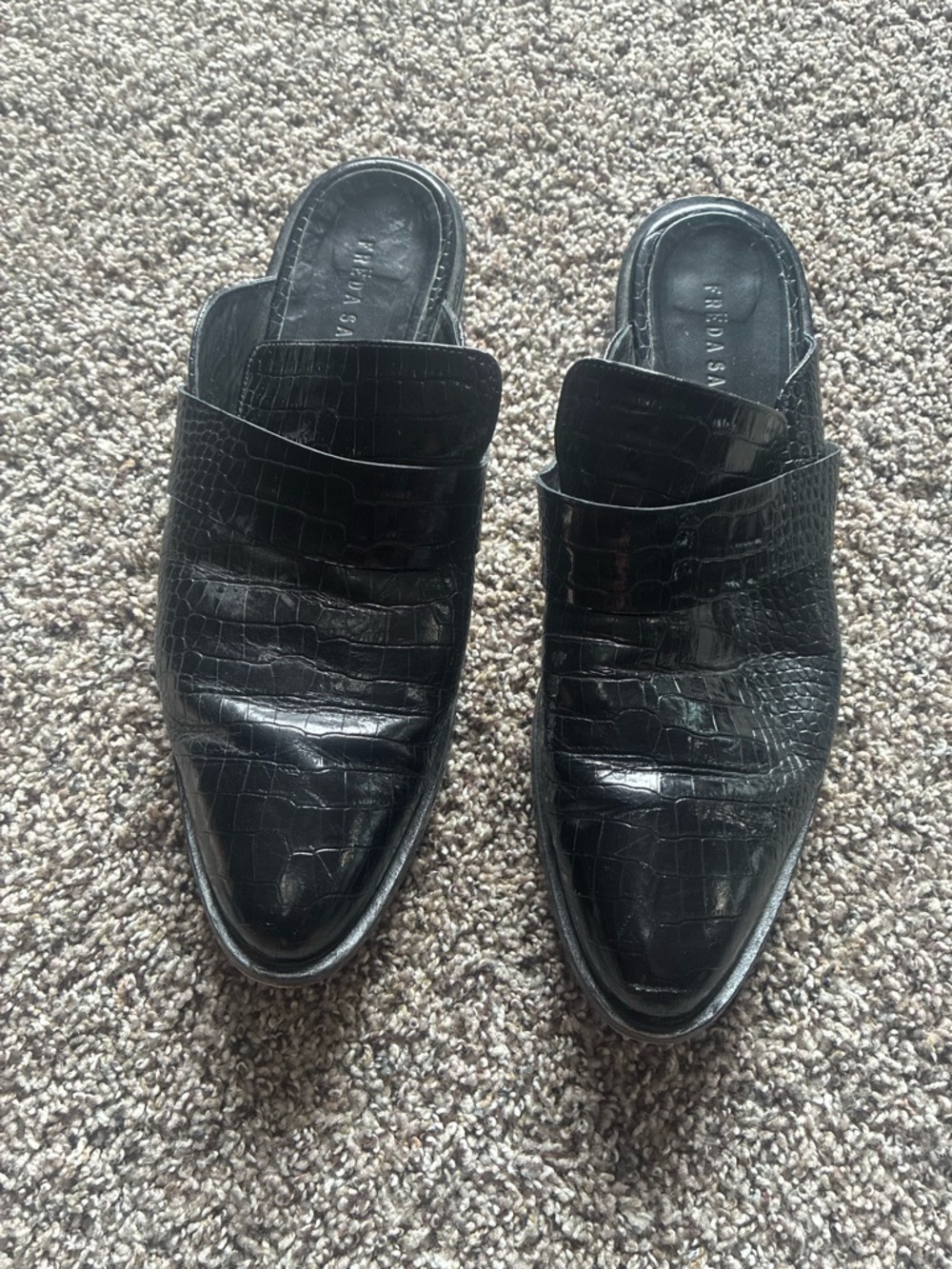 Frida Salvador Black Croc Keen Mules Slip On Size 11